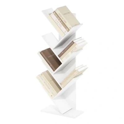 Abbildung von Furinno Tree Bücherregal, 7 stufiges, bodenstehendes Weiß