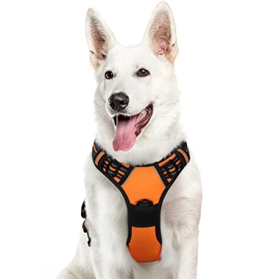 Abbildung von Eagloo Hundegeschirr Grosse Hunde, Anti Zug mit Reflexstreifen und Kontrolle, Verstellbar Einstellbar Geschirr Hund Groß, Brustgeschirr für Labrador, Orange, XL