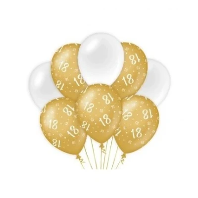 Abbildung von Ballons 18 Jahre Weiß/Gold pro 8