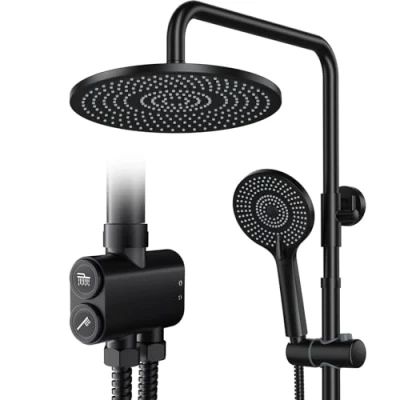 Abbildung von Rainsworth Duschsystem ohne Armatur, 3 Strahlart(en), 25cm Rund Regendusche und Strahlarten Duschkopf, Druckknopfsteuerung
