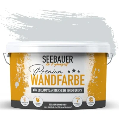 Abbildung von SEEBAUER diy Wandfarbe Blau 5L für Innen (No. 847 Pale Heaven) Edelmatte blaue Innenfarbe Blautöne sehr hohe Deckkraft Matt, Abwaschbar und Tropffrei