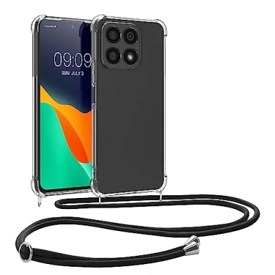 Abbildung von kwmobile Necklace Case kompatibel mit Honor X8a Hülle Silikon Cover Handykette Band Handyhülle Schwarz Transparent