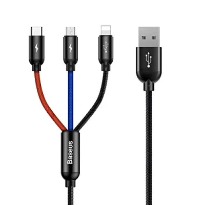 Abbildung von Baseus 3 in 1, Laden &amp; Datenübertragung für Lightning Ladekabel Micro USB C 0.3 Meter Schwarz