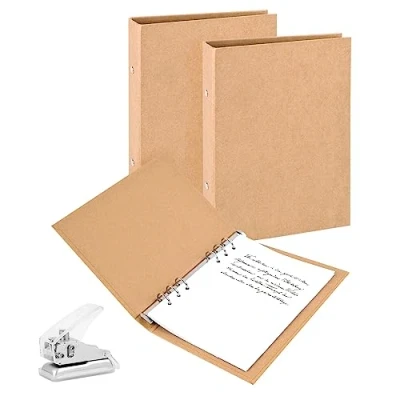 Abbildung von Ringbuch A5 Nachfüllbar Kraftpapier, 2 Stück Set mit Punch, Ordner 6 Ringe zum Hinzufügen Broschüren Cover Papiere Lose Blätter für Schule &amp; Büro