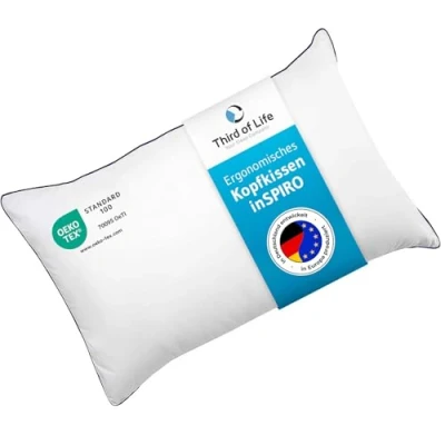 Abbildung von Third of Life Baumwollkissen inSPIRO Kissen, Bezug: Feiner Daunenperkal (100% Baumwolle), Nackenstütz Kissen für Allergiker in allen Größen, bis 95C Waschbar