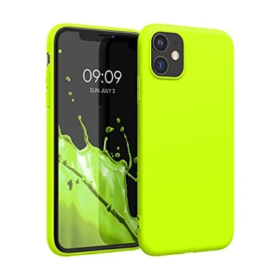 Abbildung von kwmobile Hülle kompatibel mit Apple iPhone 11 weiches TPU Silikon Case Cover geeignet für kabelloses Laden Neon Gelb