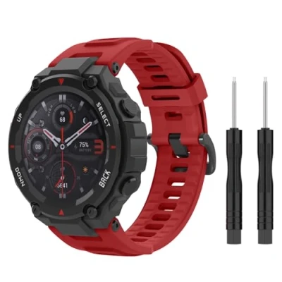 Abbildung von MoKo Armband Kompatibel mit Amazfit T Rex/T Rex Pro Smartwatch, Weiches Silikon Ersatzarmband Uhrenarmband Sportarmband 2 Schraubendreher, Rot