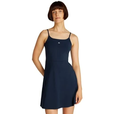 Abbildung von Tommy Jeans Essential Strap Flare Jerseykleid, Damen, Größe: Large, Dark night navy