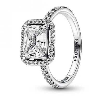 Abbildung von Pandora Rectangular Sparkling HALO Ring, Damen, Größe: 56, Sterling silver