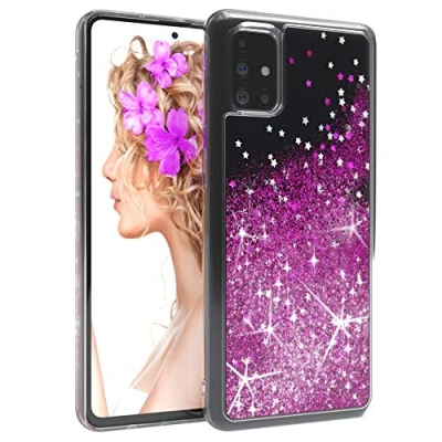 Abbildung von EAZY CASE Hülle kompatibel mit Samsung Galaxy M51 Schutzhülle Flüssig Glitzer, Handyhülle, Schutzhülle, Back Cover Glitter Flüssigkeit, TPU/Silikon, Transparent/Durchsichtig, Lila