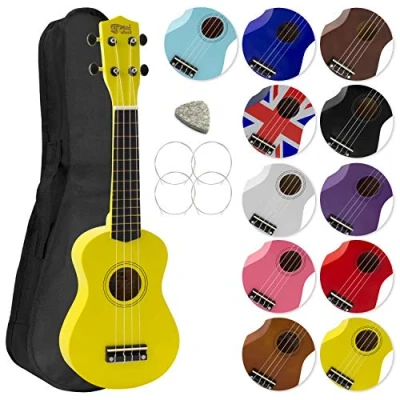 Abbildung von Mad About SU8 YL Sopran Ukulele in Gelb mit einer GRATIS Gigbag, Pick und Ersatzsaiten großartig für Schulen Anfänger