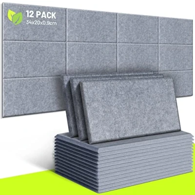 Abbildung von CAHAYA 12 Stück Akustikplatten 9 mm dick gepolstert ohne Rückseitenkleber 34 x 20 cm Schallschutz Dämmplatte schallabsorbierende Geräuschreduzierungsplatten für Bürotürwände CY0313 4 Grey