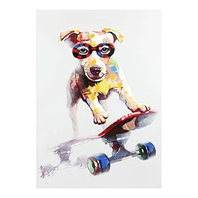 Abbildung von Yooyu Graffiti Art Skateboard Hund Leinwand Malerei Bunte Tier Poster und Drucke Wandkunst Bilder für Wohnzimmer Dekor 60x80cm Rahmenlos