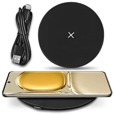 Abbildung von Wireless Ladestation kompatibel mit Sony Xperia 1 IV Kabelloses Ladepad Induktives Laden Schnellladegerät 15W Schwarz, Farbe:Schwarz