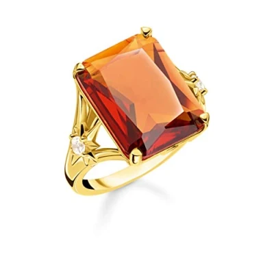 Abbildung von Thomas Sabo Damen Ring Stein Orange groß mit Stern 925 Sterling Silber TR2261 971 8