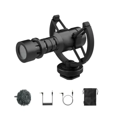 Abbildung von Moman Richtmikrofon mikrofon auf Kamera, Kamera Kardioide Stoßdämpfung Shotgun DSLR Videomic, Externes Microphone 3,5mm TRS/TRRS mit Windschutz für Canon Sony Nikon Smartphone Handy Mic M1S