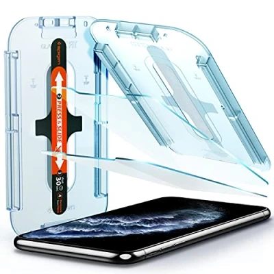 Abbildung von Spigen Glas.tR EZ Fit Schutzfolie kompatibel mit iPhone 11 Pro, XS, X, 2 Stück, Kratzfest, 9H Härte Folie