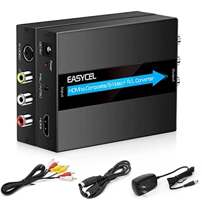 Abbildung von EASYCEL HDMI auf S Video RCA Konverter mit und Kabel, zu Svideo Adapter, Composite AV CVBS Konverter, Adapter(Aluminium)