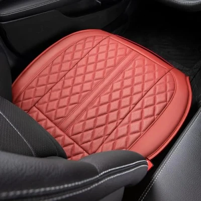 Abbildung von POKSRI 1 STK Auto sitzkissen Echtes Rindsleder,Vorderes Unteres Fahrer Sitz Bezug Abdeckungen,Echtes Kuhleder,Anti rutsch,Universelle Passform für 90% der Fahrzeuge(vorne Sitzkissen,Wein)