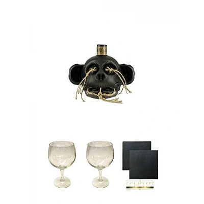 Abbildung von Deadhead 5 Jahre Dark Chocolate Rum 35% 0,7 Liter + Legendario Rumglas Ballonglas 330 ml 1 Stück Schiefer Glasuntersetzer eckig ca. 9,5 cm Ø 2