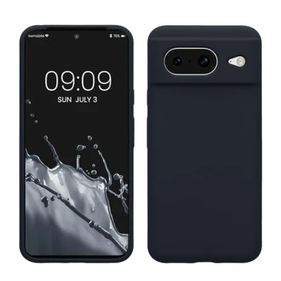 Abbildung von kwmobile Hülle kompatibel mit Google Pixel 8 Silikon Handy Case Handyhülle weiche Oberfläche kabelloses Laden Heidelbeerblau