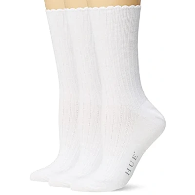 Abbildung von HUE Damen, gewellt, Scalloped Pointelle Crew Socken, 3 Paar, Weiss/opulenter Garten, Einheitsgröße (3er Pack)