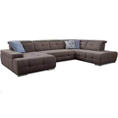 Abbildung von Cavadore Wohnlandschaft Mistrel mit Schlaffunktion / U Form Bettsofa leichter Fleckentfernung dank Soft Clean Geeignet für Haushalte Kindern, Haustieren /343 x 77 228 braun