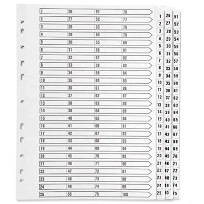 Abbildung von Q Connect 05601/cs56 Index Register, A4, Zahlen 1 75, Mylar