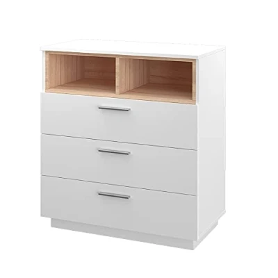 Abbildung von Vicco Kommode Beatrice, Weiß/Sonoma, 79.6 x 88 cm mit 3 Breiten Schubladen