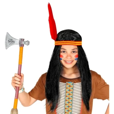 Abbildung von Widmann S.r.l. Kostüm Perücke Kinder &#039;Native&#039; mit Stirnband und Feder 03