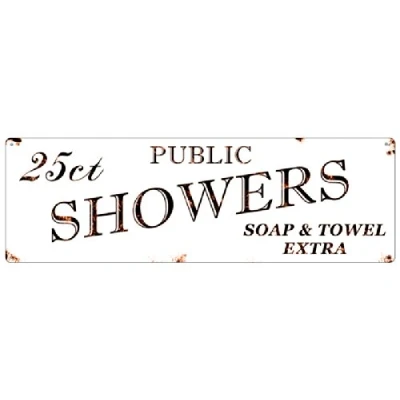 Abbildung von Interluxe Shabby Blechschild METALLSCHILD Türschild Public Showers Dekoschild Bad Dusche