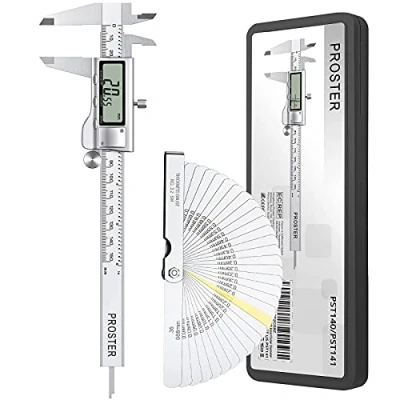 Abbildung von Proster Digitaler Messschieber 6Zoll/150mm + 32 Fühlerlehre Digital Schieblehre Elektronischer Meßschieber Zoll/Fraktionen/Metrisch für Länge Breite Tiefe Innen / Außendurchmesser