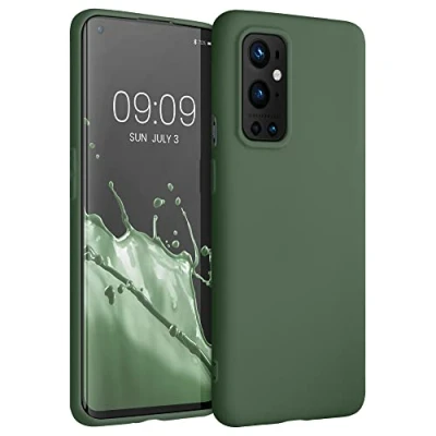 Abbildung von kwmobile Hülle kompatibel mit OnePlus 9 Pro weiches TPU Silikon Case Cover geeignet für kabelloses Laden Dunkelgrün