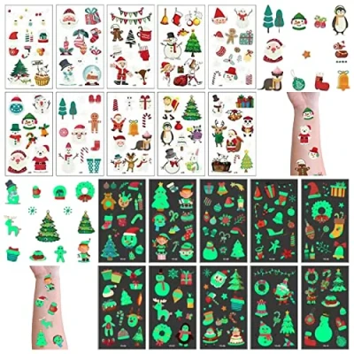 Abbildung von Weihnachten Leuchtende Tattoo Aufkleber, 20 Blätter Kinder Weihnachts Temporäre Tattoos Schneemann Tattoo, für Mädchen Jungen Party (Weihnachten)