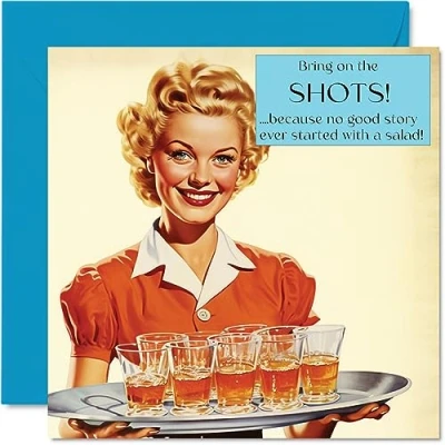 Abbildung von Lustige Geburtstagskarten für Frauen Bring On The Shots Geburtstagskarte Schwester, Tochter, Bestie, Arbeitskollegin, 145 mm x mm, Witz, Humor, Scherz, Geburtstag, Grußkarten