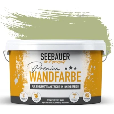 Abbildung von SEEBAUER diy Wandfarbe Grün 5L für Innen (No. 712 Mystic Bamboo) Edelmatte hellgrüne Innenfarbe Grüntöne sehr hohe Deckkraft Matt, Abwaschbar und Tropffrei