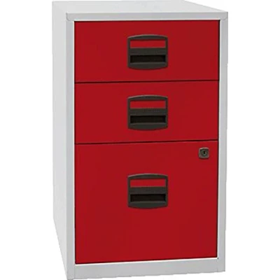 Abbildung von Bisley Home Beistellschrank PFA, 2 Universalschubladen, 1 HR Schublade, Metall, 506 Korpus Lichtgrau, Fronten Kardinalrot, 40 x 41.3 67.2 cm