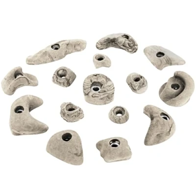 Abbildung von ALPIDEX 15 Klettergriffe Klettersteine Je 5 Griffe Größen L, M, S Verschiedene Formen Ideales Starterset Klettergriffset, Farbe:weiß meliert
