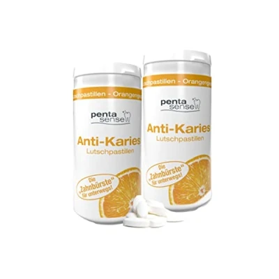 Abbildung von Penta Sense PentaSense® Xylit Anti Karies Lutschpastillen mit Orangengeschmack gegen Plaque und Säure helfen den Zahnschmelz zu bewahren 2X 150 Stück