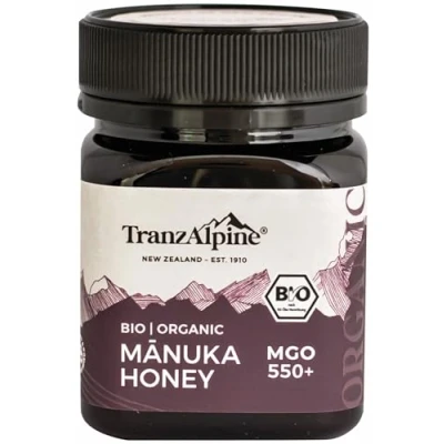 Abbildung von TranzAlpine Manuka Honig MGO 550+ BIO zertifiziert + geprüft 100% reiner Manukahonig aus Neuseeland mit laborgeprüftem Gehalt, Original Imkerabfüllung 250 g