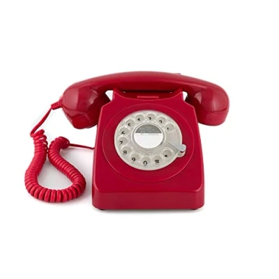 Abbildung von GPO 746ROTARYRED Retro Telefon mit Wählscheibe im 70er Jahre Design Rot