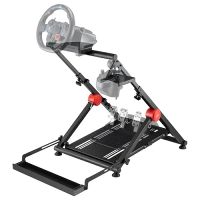 Abbildung von OPLITE WHEEL STAND GT Universelle Lenkrad , Pedal und Getriebehalterung, die mit allen Logitech, Fanatec Produkten kompatibel ist.