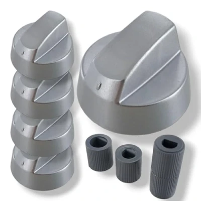 Abbildung von DL pro 5x Universal Drehknopf Set Ø 42mm Drehgriff Knebel mit 6mm und 8mm Adaptern Drehknöpfe Herdknöpfe Knöpfe Schalter für fast alle Herd Kochfeld Backofen Gasherd (silbern)