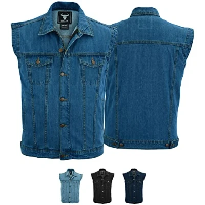 Abbildung von BULLDT Jeansweste Motorrad Kutte Denimweste Bikerweste Motorradweste Weste, 60/4XL, Hellblau 60