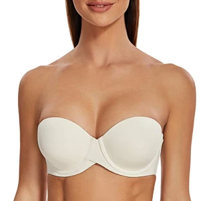 Abbildung von MELENECA Damen Push Up Trägerlos BH Bügel mit geformte Cups gebrochenes weiß 80D