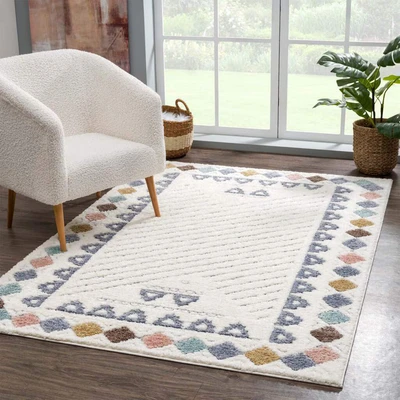 Abbildung von Carpet City Hochflor Teppich &quot;Focus 3034&quot;, rechteckig, Boho mit Bordüre, bunt, besonders weich, 3D Effekt