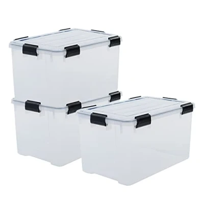 Abbildung von Iris Ohyama Luftdichte Kunststoff Aufbewahrungsboxen mit Deckel, 70L, 3er Set, Transparent, Hermetischer wasserdichter Verschluss, Robust Schnappverschlüsse, Stapelbar, Staubschutz, BPA frei, DDAT LD