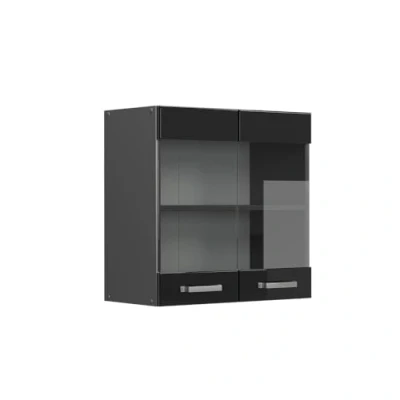 Abbildung von Vicco Glashängeschrank R Line, Schwarz Hochglanz/Anthrazit, 60 cm