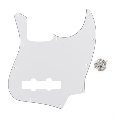 Abbildung von FLEOR 10 Loch JB Bass Pickguard 3Ply Scratch Plate ohne Truss Rod Notch für Standard 4 Saiter Modell Bassgitarre, Weiß