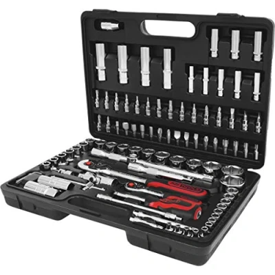 Abbildung von KS Tools 918.0796 1/4 Zoll + 1/2 CHROMEplus Steckschlüssel Satz mit 2 Umschaltknarren, 45 Zahn hochglanz verchromt 96 tlg.